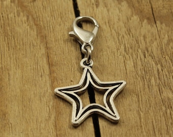 Fascino con cerniera a stella, clip a stella, fascino con cerniera, fascino con cerniera a stella d'argento, fascino con cerniera a stella. ciondolo stella, ventaglio stella, regalo stella, ciondolo zip, tirazip stella