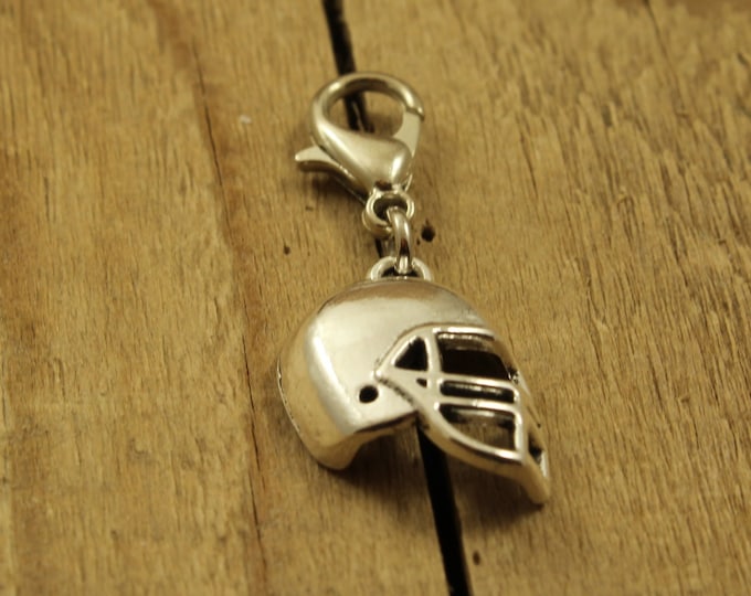American football zipper charm, football clip, zipper charm, football zip charm, silver helmet charm, zip charm, American football zip pull