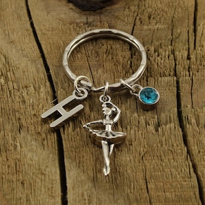 Ballerina keyring, ballet keychain, dancer keyring, personalized ballerina, personalized ballet gift, initial charm, birthstone keychain