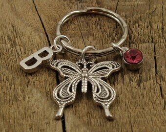 Butterfly keyring, butterfly keychain, butterfly bag charm, personalised keyring, personalized keychain, initial, butterfly gift, butterfly