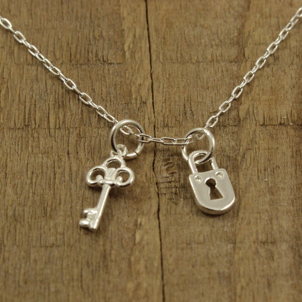 Sterling silver key necklace, sterling lock pendant, silver lock and key necklace, sterling silver, lock and key pendant, key pendant, gift