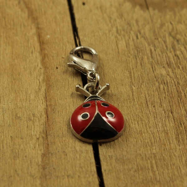 Red ladybird zipper charm, ladybird clip, zipper charm, ladybird zip charm, silver ladybird charm, zip pull, ladybird zip pull, ladybird fan