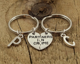 Partners in crime keyrings, partners in crime keychains, best friends keychain, besties keyring gift set, pair of best friend keychains