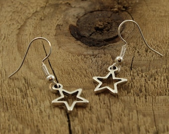 Silver star charm earrings, silver star earrings, dangly star earrings, stars, silver star jewellery, star drop earrings, star gift, stars