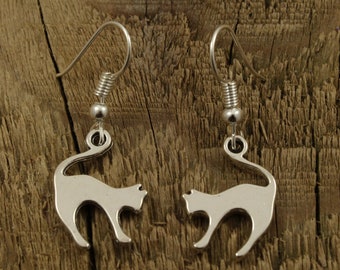 Silver cat charm earrings, silver cat earrings, cat jewellery, cat lover gift, cat gift, feline jewellery, feline earrings, cat earrings