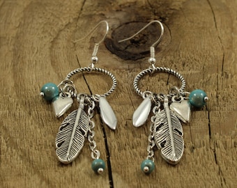 Boho feather earrings, dangly feather earrings, dangly earrings, cluster jewellery, cluster earrings, feather earrings, festival earrings