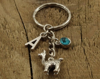 Sleutelhanger lama, sleutelhanger lama, gepersonaliseerde lamasleutelhanger, lamacadeau, initiële charme, geboortesteenbedel, cadeau lama fan, cadeau lama, lama