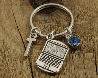 Computer keyring, laptop keychain, personalised keyring, personalized keychain, initial charm, laptop keyring, laptop gift, techie gift