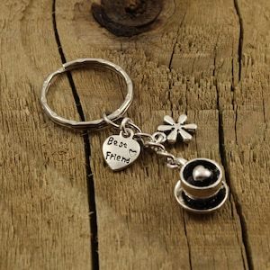 Best friend keychain, coffee keyring, best friend keyring, best friend tea gift, coffee cup keyring gift, bestie keyring gift, tea cup gift