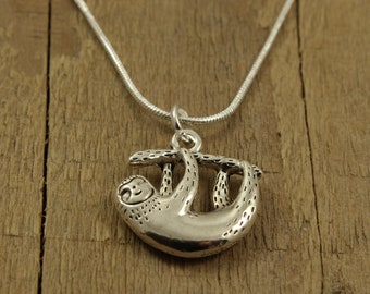 Sloth necklace, silver sloth pendant, sloth fan gift, sloth fan, silver sloth necklace, sloth charm, sloth charm necklace, silver sloth gift