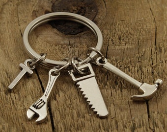 Tool keychain, tool keyring, handyman keychain, personalised handyman gift, tool gift, handyman keyring, carpenter gift, hammer, wrench, saw