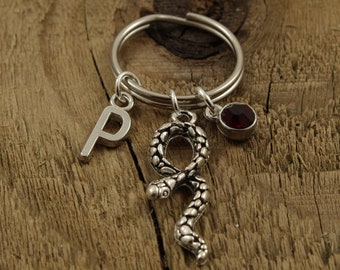 Slangensleutelhanger, slangensleutelhanger, gepersonaliseerde sleutelhanger, gepersonaliseerde sleutelhanger, initiële bedel, slangencadeau, slangenbedel, initiële slangensleutelhanger