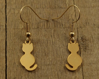 Gouden kat oorbellen, schattige kat oorbellen, kat oorbellen, kat sieraden, kat minnaar cadeau, kat thema cadeau, gouden kitten oorbellen, cadeau, kat fan cadeau