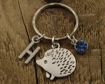 Hedgehog keyring, hedgehog keychain, hedgehog bag charm, personalised keyring, personalized keychain, initial, hedgehog gift, animal keyring