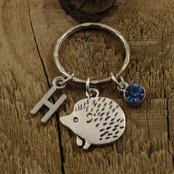 Hedgehog keyring, hedgehog keychain, hedgehog bag charm, personalised keyring, personalized keychain, initial, hedgehog gift, animal keyring