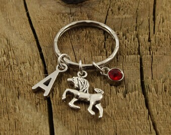 Eenhoornsleutelhanger, eenhoornsleutelhanger, gepersonaliseerd eenhoorncadeau, magische sleutelhanger, gepersonaliseerde magische sleutelhanger, initiële charme, geboortesteen
