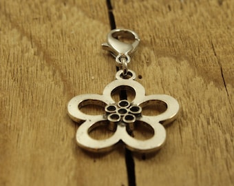 Flower zipper charm, flower clip, zipper charm, silver flower zip charm, flower zip charm, flower charm, flower gift, zip charm, zip pull