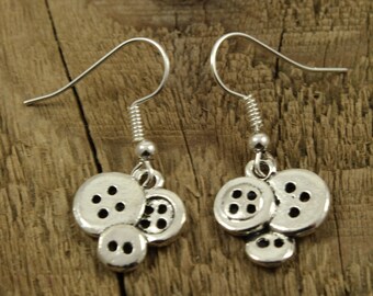 Button earrings, silver button earrings, seamstress earrings, button jewellery, button gift, seamstress gift, sewing gift, buttons, button