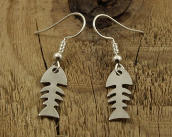 Silver fish earrings, fish jewellery, fish bone earrings, skeleton earrings, sealife earrings, fish charm earrings, fish jewellery, gift