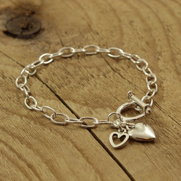 Silver toggle clasp bracelet, silver heart bracelet, silver chain bracelet, valentines, valentine gift, heart, toggle bracelet, bracelet