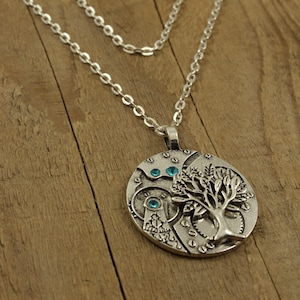 Silver tree of life necklace, long necklace, silver tree necklace, tree pendant, tree of life, gardener gift, turquoise, circle pendant