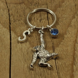 Monkey keyring, monkey keychain, personalized monkey keychain, initial charm, birthstone charm, personalised, orangutan, orangutan keyring