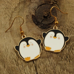 Cute penguin earrings, enamel penguin earrings, penguin charm earrings, Christmas jewellery, enamel charm, penguin gift, penguin fan, cute