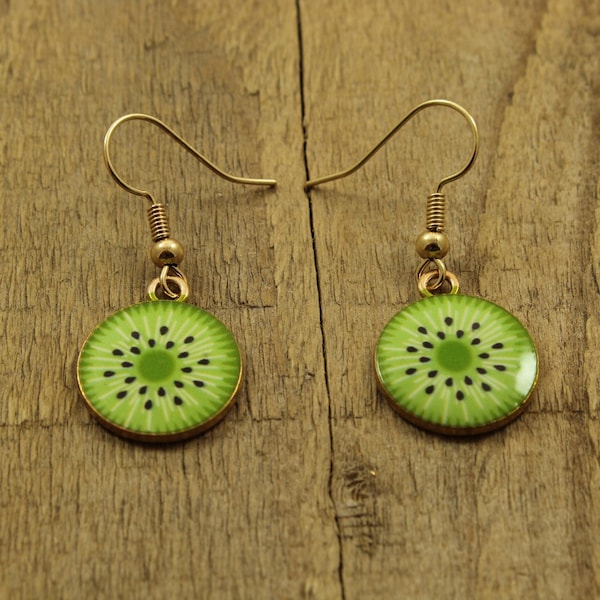 Kiwi earrings, kiwi jewellery, fruity earrings, cute summer earrings, fruit earrings, kiwi fan, summer jewellery, kiwi gift, kiwi, dangly