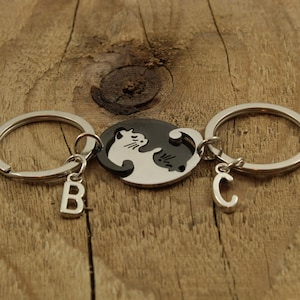 Cat lover keychains, cat keyring gift set, pair of best friend keychains, personal best friend gift, best friend keyrings, cat lover gift