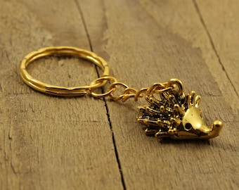 Gold hedgehog keychain, hedgehog keyring, hedgehog bag charm, hedgehog gift, animal keyring, animal lover, hedgehog fan, cute hedgehog, gift