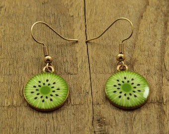 Kiwi earrings, kiwi jewellery, fruity earrings, cute summer earrings, fruit earrings, kiwi fan, summer jewellery, kiwi gift, kiwi, dangly