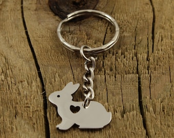 Watercolor Bunny in a Wreath Silver Key Fob Wristlet Bunny Key Chain with Silver charm of your choice