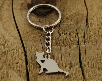 Porte-clés chat, porte-clés chat, porte-clés chat argenté, cadeau d'amitié, porte-clés chat argenté, cadeau d'amant de chat, porte-clés pendentif en argent, breloque chat, cadeau