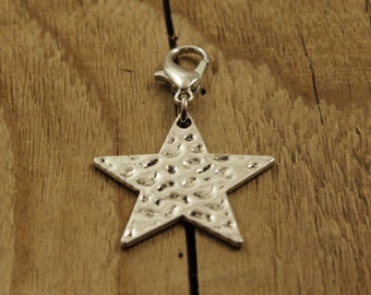 Silver star zip charm, star clip, zipper charm, hammered star, star zipper charm. star charm, star fan, star gift, zip charm, star zip pull