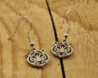 Tiger earrings, silver tiger earrings, dangly tiger earrings, tiger fan, silver tiger, tiger gift, big cat earrings, tiger jewellery, gift