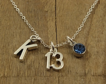 Silver 13 necklace, 13th birthday gift, 13th birthday necklace, 13 pendant necklace, teenager necklace, thirteenth birthday, new teenager