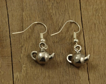 Teapot earrings, tiny teapot earrings, silver teapot earrings, little teapot earrings, tea fan gift, tea earrings, tea lover gift, teapot
