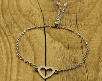 Zilveren hart armband, hart armband, verstelbare armband, verstelbare hart armband, verstelbare, slider, hart cadeau, liefde hart armband