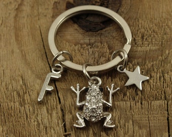 Frosch Schlüsselanhänger, Frosch Schlüsselanhänger, funkelnder Frosch Schlüsselanhänger, personalisiertes Frosch Geschenk, Frosch-Liebhaber-Geschenk, Frosch-Fan, personalisiert, Initiale, Edelstahl