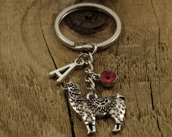 Llama keychain, llama keyring, personalized llama keyring, llama gift, initial charm, birthstone charm, llama fan gift, llama present, llama