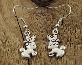 Bunny earrings, rabbit earrings, silver rabbit earrings, rabbit jewellery, rabbit lover gift, bunny themed gift, bunny charm, easter gift