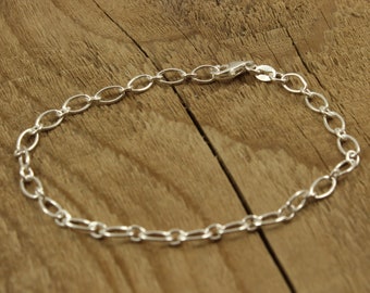 Sterling silver bracelet, silver bracelet, sterling silver chain, silver chain bracelet, oval link bracelet, sterling silver, adjustable