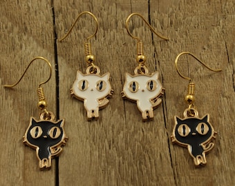 Zwarte kattenoorbellen, witte kattenoorbellen, kattensieraden, kattenliefhebber cadeau, kattencadeau, gouden kattenoorbel, zwarte kat cadeau, kattenoorbellen, kattencadeau