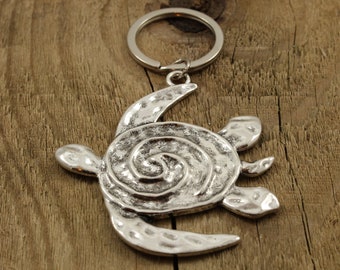 Porte-clés tortue, porte-clés tortue, grand porte-clés tortue, porte-clés amoureux des animaux, grand porte-clés pendentif en argent, breloque tortue, cadeau de fan de tortue