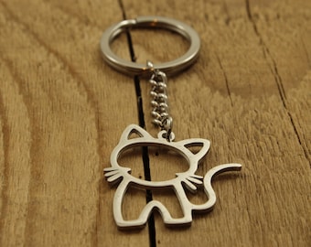 Cute cat keyring, silver cat keyring, friendship gift, silver cat keychain, cat lover gift, silver pendant keyring, cat charm, gift, cat fan