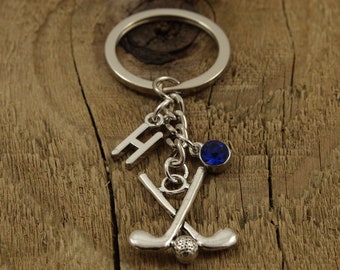 Hockey keychain, hockey keyring, personalized hockey gift, personalised hockey gift, initial charm, hockey stick, hockey gift, hockey player
