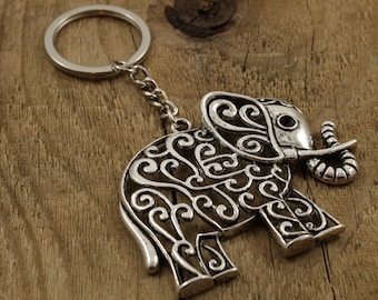 Portachiavi elefante, portachiavi elefante, grande portachiavi elefante, portachiavi amante degli animali, grande portachiavi con ciondolo in argento, ciondolo elefante, elefante