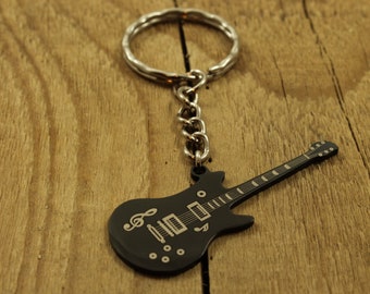 Black guitar keyring, guitar keychain, guitarist keyring, guitar gift, guitarist gift, musician gift, guitar player, black guitar, stainless