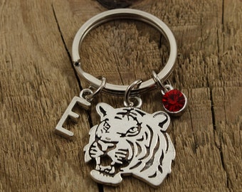 Tiger keyring, tiger keychain, tiger bag charm, personalised keyring, personalized keychain, initial, tiger gift, animal keyring, fierce