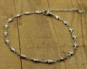Star anklet, dainty silver anklet, 9 inch anklet, star anklet, chain of stars anklet, anklet, summer accessory, celestial anklet, starry